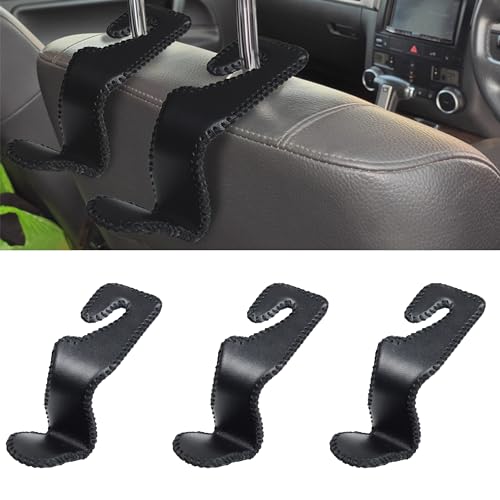 BFXM 3Pcs Car Seat Headrest Hooks, Back Seat Purse Leather Hanger Holder Hook, Magnetic Storage Organizer for Purses Handbag Grocery Bags Coats - color: 3pcs black black line