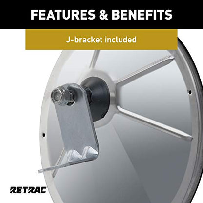 RETRAC 610583 8-Inch Stainless Steel Offset-Mount Convex Mirror Head with Plastic Ball Stud, J-Bracket, Universal Driver or Passenger Side