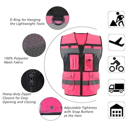 Safety Vest High Visibility Reflective Construction Vest for Men Women - color: Pink, size: Small