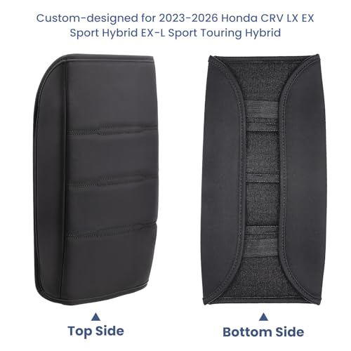 Center Console Cover for Honda CRV 2026 2025 2024 2023, Upgraded PU Leather Thick & Soft Armrest Cover for CRV 2023-2026 (Black Stitching) - color: Black Stitching