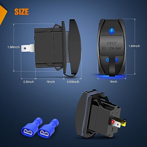 Nilight Rocker Switch Style USB Outlet Socket Fits Panel 4.2A PD Type C and QC 3.0 12V 24V Fast Socket Dual Outlets Port for Cars Boats Trucks RVs - style: Type C + USB