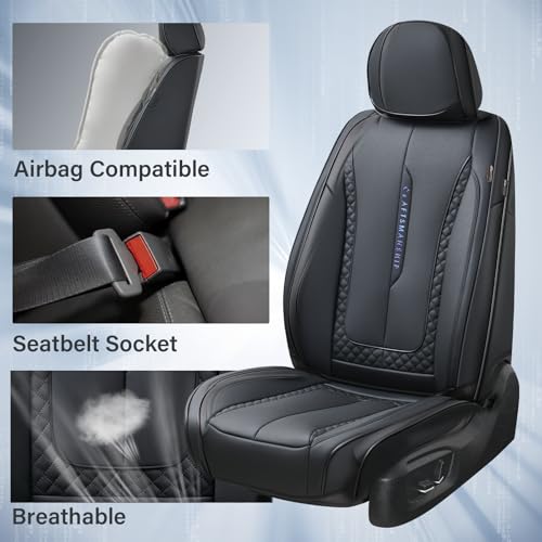Coverado Car Seat Cover Front Seat, Black Seat Covers Front Seats, Nappa Leather Waterproof, Car Seat Cushion, Car Seat Protector Universal Fit Most Cars - color: Z-Black, size: Front