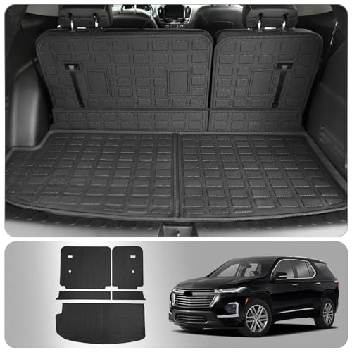 Cargo Mat Compatible with 2018-2023 (Fit 2024 Traverse Limited) Chevrolet Traverse Cargo Liner Trunk Liner Back Seat Cover Protector 2023 Chevy Traverse Accessories (Trunk Mat+Backrest Mats) - style: For Chevrolet Traverse | 2018-2023