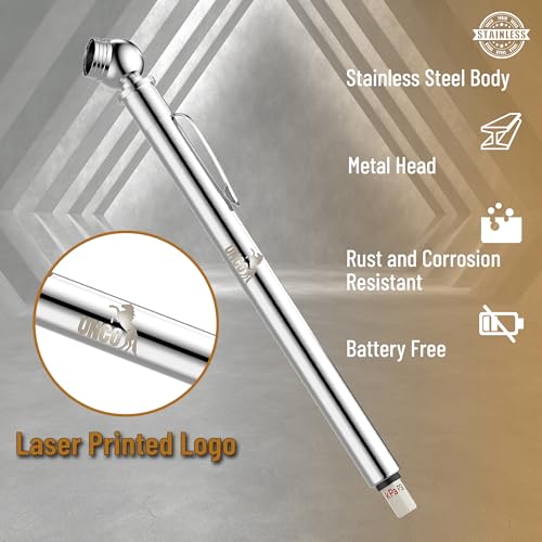 UNCO- Stainless Steel Pencil Tire Pressure Gauge, 3 Pack, 10-50PSI, 10-100PSI, 20-120PSI, Pencil Air Pressure Gauge for Tires with 16 Valve Caps - color: Silver, size: 3 Pack, 10-50 Psi, 10-100 Psi, 20-120 Psi