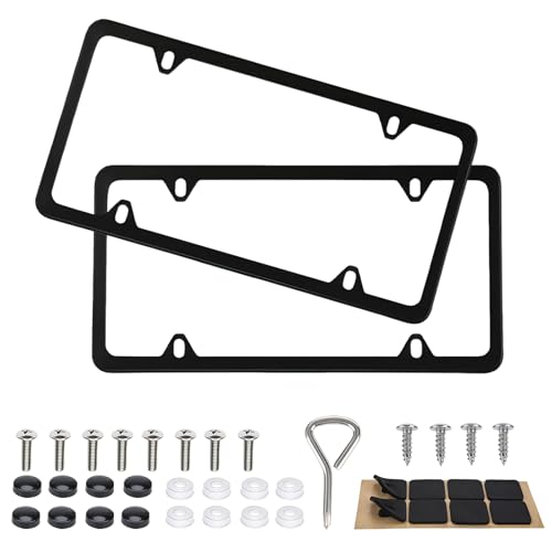 2 Pack Black Stainless Steel License Plate Frames - Matte License Plate Cover with 4 Hole Design, Universal US Vehicle Tag Holder with Screws Washers Caps - color: Black, size: 4 Holes