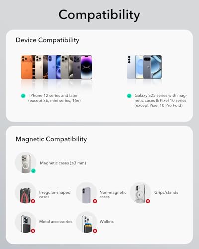 ESR for 15W MagSafe Car Mount Charger, MagSafe Car Charger, Air Vent/Dashboard Magnetic Wireless Phone Holder Mount for iPhone 17e/17/16/15/14/13/12, Galaxy S26/S25, Pixel 10, Fast Charging