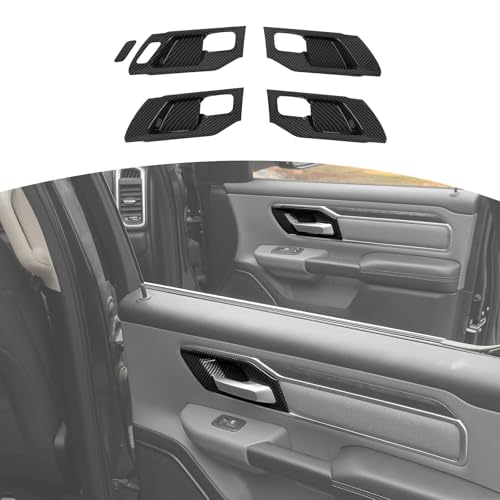 for RAM TRX Inner Door Handle Cover Trim Bowl Fit for Dodge RAM TRX 2018-Present Black Carbon Fiber Interior Accessories 4pcs - color: Black Carbon Fiber, size: Small