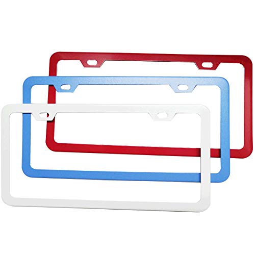 White License Plate Frame, Metal Thin Stainless Steel with 2 Holes Screw Cap, 2 Pack (White(Most Pure)) - color: White(Most Pure)