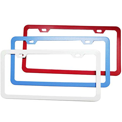 White License Plate Frame, Metal Thin Stainless Steel with 2 Holes Screw Cap, 2 Pack (White(Most Pure)) - color: White(Most Pure)