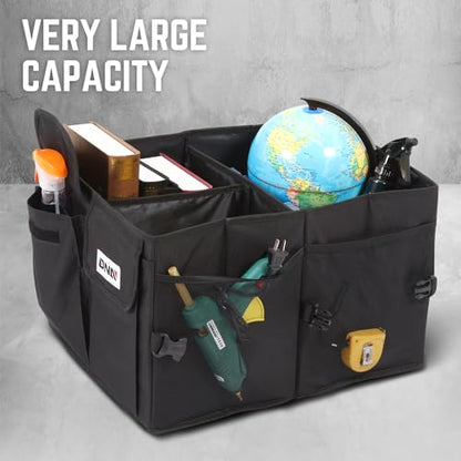 DNA Motoring Trunk Organizer for Car, 60L Large Capacity Foldable Trunk Organizer, Multi Compartment Car Trunk Organizer for Women Men, Black, TOOLS-00419 - style: 4 Compartments 2 mesh Pockets