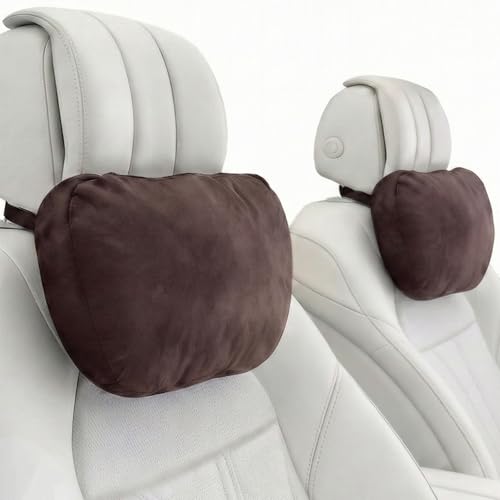 2PCS Car Pillow for Car Neck Pillow for Driving Seat Neck Support Soft Cushion Back Support Head-Rests for Vehicle Sleeping with Elastic Adjustment Strap (Coffee, Head) - color: Coffee, size: Head