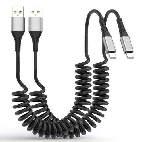 Coiled USB A to USB C Cable for Car, 2 Pack Type C Charger Fast Charging Cable 3FT, USB to USBC Cable for Carplay, Android Auto, iPhone 17 16 15 Pro Max, Samsung Galaxy S25 S24 S23 Ultra - size: 3ft, style: USB-A to USB-C