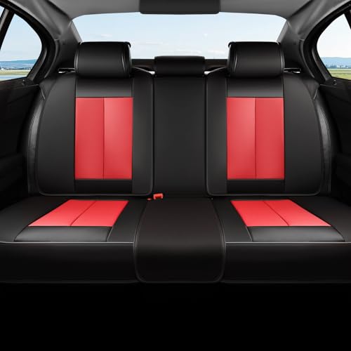 Coverado Automotive Seat Covers, Car Seat Protector for Back Seat, Waterproof Seat Covers for Cars Carseat Cover, 3-Pieces Back Seat Cover for Car, Faux Leather Universal Fit Most Cars, Black&Red - color: Black&Red