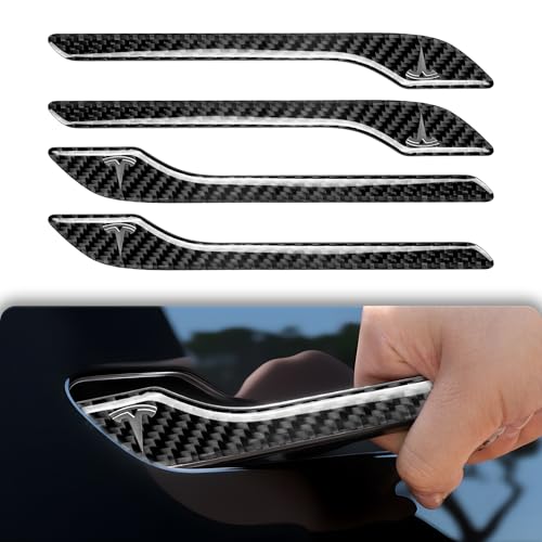Polwlamks 4 Pack Door Handle Cover Fits Model Y/Model 3, Real Carbon Fiber 3D Handle Cover Sticker, Tesla Door Handle Protector Wrap Covers with 3M Self-Adhesive Backing, Tesla Exterior Accessories - color: Cool Black