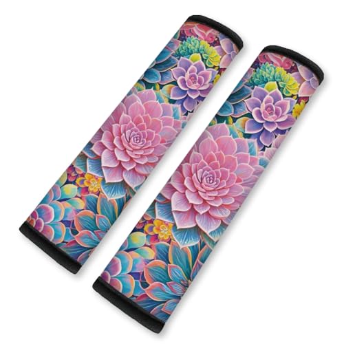 2Pcs Soft Auto Seat Belt Cover Pad Succulents Plant Colorful Car Seatbelt Shoulder Cushion for Comfortable Driving, Compatible with All Cars' Seatbelt and Backpack Straps - color: Succulents