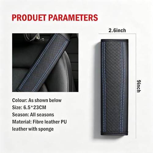 Seat Belt Pads Leather Seat Belt Covers More Comfort Driving Cushion Helps Protect Your Neck and Shoulders Suit for Car, Truck, SUV, Airplane,Camera Backpack Straps Black+Blue-2Pcs - color: Black+Blue