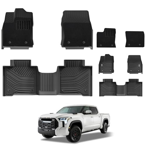 3W Floor Mats & Front Carpets Fit 2022-2026 Toyota Tundra (Only for CrewMax Cab), SR/SR5/TRD PRO/Limited/Platinum/Castone Custom Fit All-Weather TPE Front & Rear Row Floor Liner Black - size: 7. Tundra|22-26|Floor Mats&Carpet