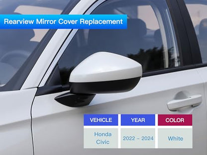 Driver Left Side Mirror Cover Cap Compatible with Honda Civic 2022-2024 Without Turn Signal White - color: Pearl White, size: Left Driver Side