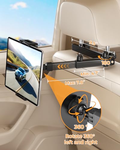 Car Headrest Tablet Holder for Back Seat, [Lockable 3 in 1 Extension Arm & 360° Rotation] iPad Car Mount, Road Trip Essentials for Kids,Compatible with 5.5-11" iPad Series & Tablets(2 Pack) - size: 2 Pack