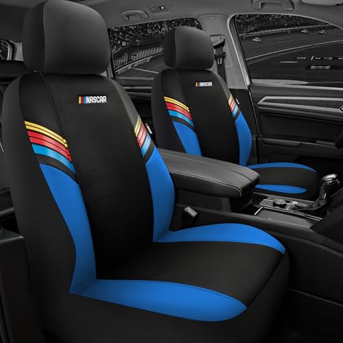 NASCAR Car Seat Covers, Blue Leather and Mesh Seat Covers, Universal Fit Front Seat Covers for Cars with Airbag-Compatible Design, Durable Racing-Inspired Car Interior for Cars, Trucks & SUVs - color: Blue