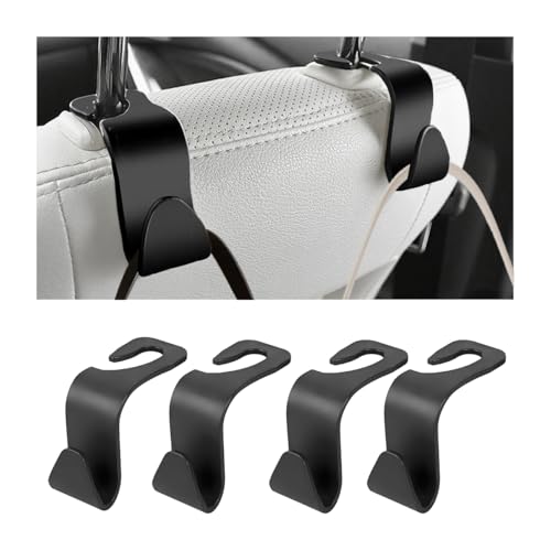 Car Seat Headrest Hooks, 4PCS Multifunctional Vehicle Back Seat Storage Hanger Holder for Hangbag Coat Grocery, Auto Interior Headrest Hook Organizer, Universal for Vehicles (Black) - color: Black