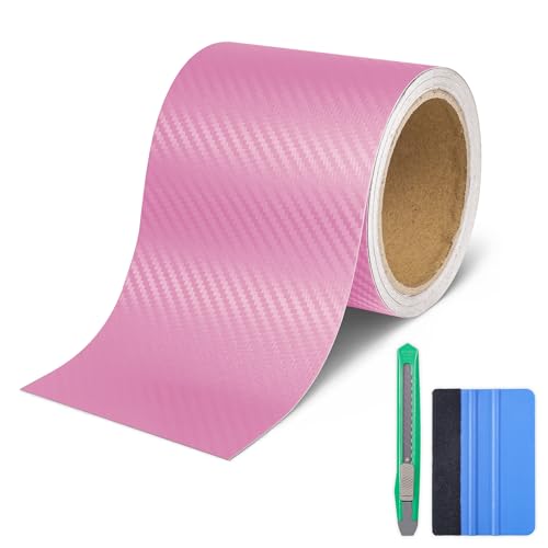 Lypumso Carbon Fiber Vinyl Wrap Tape for Chrome Delete Black Out, 4in x 30ft Car Door Sill Window Trim Protector, Pink Self-Adhesive Sticker Edge Guard for Motorcycles Trucks DIY - color: Pink, size: 4in x 30ft