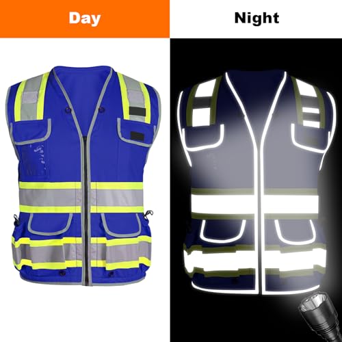 HYCOPROT Reflective Safety Vest Class 2 High Visibility Heavy Duty Construction Vest with Padded Neck,Meet ANSI/ISEA Standard - color: Blue, size: Small