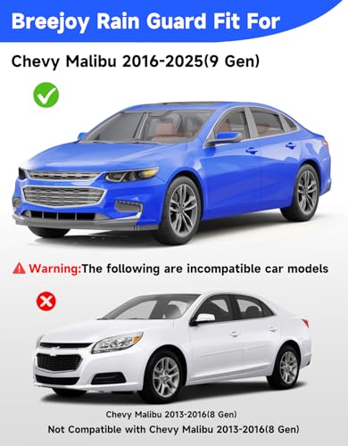 in-Channel Window Rain Guards Fit for Chevy Malibu 2016-2025(9 Gen),Rain Guards Visors Vent Visors Window Deflector, Vent Shades Car Accessories -4 pcs - size: Fit for 2016-2025 Chevy Malibu(9 Gen)