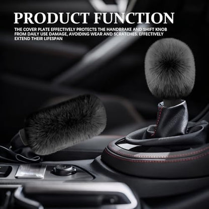 2PCS Plush Car Gear Shift Knob Cover & Handbrake Cover, Shift Knob Protector, Soft Fluffy Gear Handbrake Protective Sleeves, Shifter Lever Brake Handle Warm Plush Set for Cars (Black) - color: Black