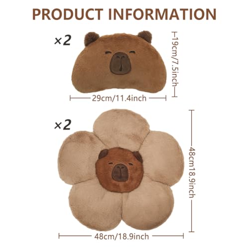 LYFJMUS 4 Pack Plush Capybara Car Headrest Pillow and Lumbar Support Pillow Kawaii Plushies Capybara Stuffed Headrest Cute Car Decor for Car Driving - style: Style A