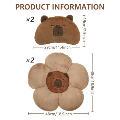LYFJMUS 4 Pack Plush Capybara Car Headrest Pillow and Lumbar Support Pillow Kawaii Plushies Capybara Stuffed Headrest Cute Car Decor for Car Driving - style: Style A