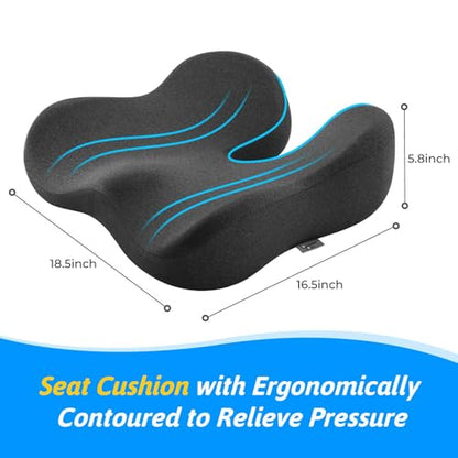 Seat Cushion for Tailbone & Sciatica Pain Relief – Certified & Ergonomist-Designed – Tapered Front Edge Reduces Thigh Pressure – Wide Memory Foam for Office Chair, Car, Wheelchair (Gray) - color: Gray