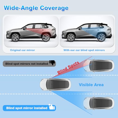 4PCS Blind Spot Mirrors for 2013-2025 Toyota RAV4, 2014-2024 4runner, 2016-2025 Tacoma, HD Glass Frameless Convex Rear View Mirrors, Wide Angle Adjustable Stick for Side Mirror