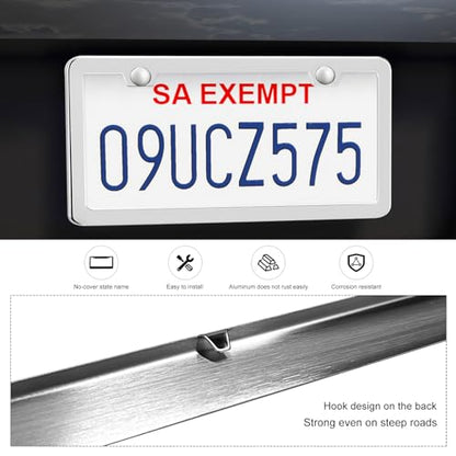 2PCS License Plate Frames, 2 Holes Rust-Proof Metal Car Tag Holder with Washers Screws Chrome Caps, Heavy Duty Stainless Steel Polished Frame for Front & Rear License Plates
