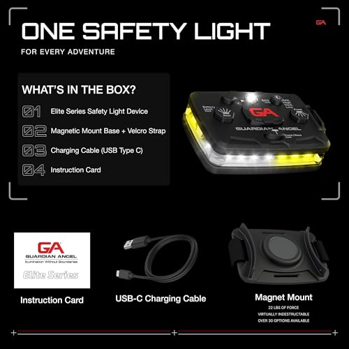 Guardian Angel Elite Series Safety Light - White/Yellow Front & White/Yellow Rear - Rechargeable, Magnetic, Hands-Free Wearable LED Light for Construction, Roadside, Utility & Industrial PPE - color: WhiteYellow/WhiteYellow, size: 1-Pack