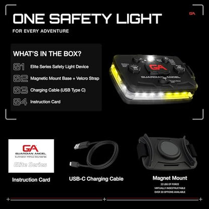 Guardian Angel Elite Series Safety Light - White/Yellow Front & White/Yellow Rear - Rechargeable, Magnetic, Hands-Free Wearable LED Light for Construction, Roadside, Utility & Industrial PPE - color: WhiteYellow/WhiteYellow, size: 1-Pack