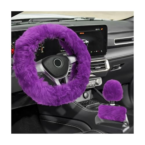 Fluffy Steering Wheel Covers Set, Fuzzy Wool Wheel Protector with Handbrake & Gear Shift Cover, Soft Warm Steering Wheel Wrap Furry Interior Accessories for Women Girls (Purple) - color: Purple
