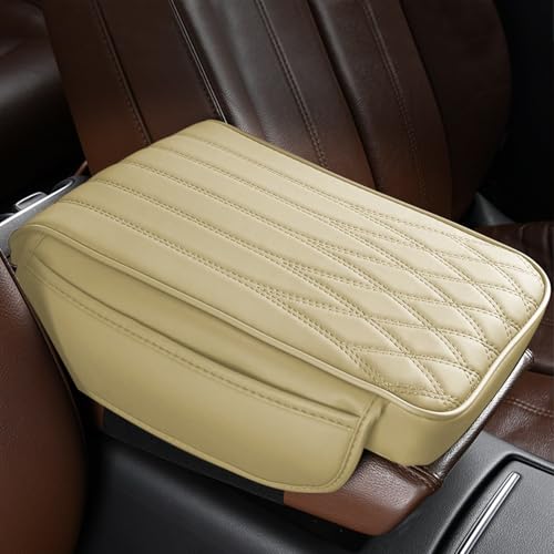 wuyaoyao Car Center Console Cover, Leather Car Armrest Box Cover, 12.40"×8.46"×1.97" Arm Rest Pad with Pockets, Soft Auto Armrest Storage Box Protector, Universal Interior Car Accessories (Beige) - color: Beige