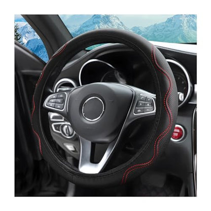 zipelo Elastic Stretch Steering Wheel Cover, Microfiber Breathable Ice Silk, Universal 15 Inch Anti-Slip Car Steering Wheel Protector, Warm in Winter and Cool in Summer for Women (Style2-Black/Red) - color: Style2-Black/Red