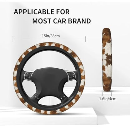 Western Cow Print Steering Wheel Cover Elastic Non-Slip Car Steering Wheel Covers with Seat Belt Shoulder Pad for Women Men - color: Western Cow Print
