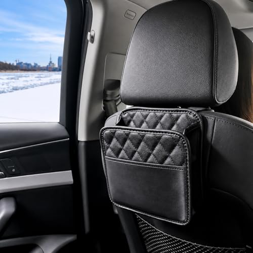 Leather Car Trash Can for Headrest – Waterproof Car Garbage Bin, Durable Organizer for SUV, Truck & Car