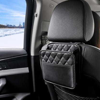 Leather Car Trash Can for Headrest – Waterproof Car Garbage Bin, Durable Organizer for SUV, Truck & Car