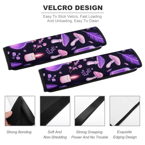 Fashion 2PCS Car Belt Covers, Gothic Magic Witch Witchy Trippy Purple Mushrooms Protect Your Shoulders Car Safety Seat Belt Strap - color: Color359