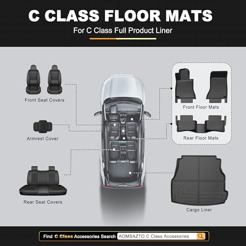 Floor Mats & Trunk Mat for Mercedes-Benz C Class Sedan Only 2022-2024 2025 2026 - AOMSAZTO All Weather Custom Fit Floor Liners Cargo Liner C300 C43 AMG C63 AMG S C63 AMG S E Accessories, Black - style: 1) for Mercedes Benz C-Class | 2022-2026 | Floor+Carg