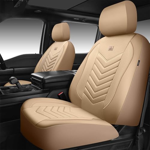 CAR PASS 3D Foam Mesh Leather Car Seat Covers Front Seats, Tan Breathable Front Seat Cover for Cars, Comfortable Universal Fit for SUV Truck Sedan Automotive Anti-Slip Airbag Compatible, All Beige - color: pure beige, size: Two Front