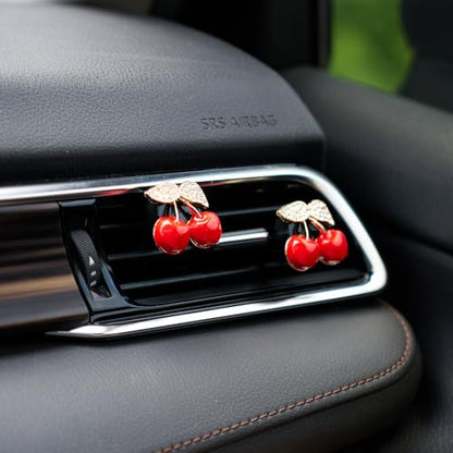 Rislobx 4PCS Cherry Air Vent Clip, Bling Air Outlet Freshener Clip, Crystal Diamond Cherry Car Accessories, Girly Car Decor for Women