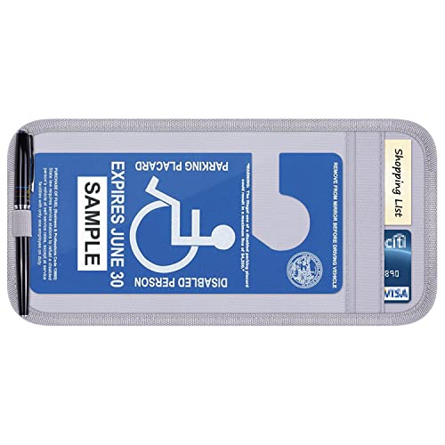 Handicap Placard Holder for Auto, Wisdompro Disabled Parking Permit Sign Protector for Car Sun Visor with Note Paper Slot, Pen Holder and Elastic Strap - Gray - color: Gray