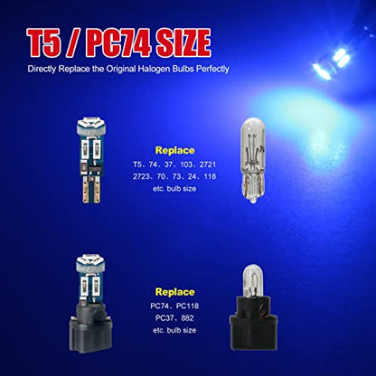 High Bright Deep Blue T5 37 74 PC74 PC37 LED Bulb with Twist Lock Socket for Dashboard Instrument Panel Gauge Cluster Light and Map Vanity Mirror Glove Box Indicator Light - color: Deep Blue