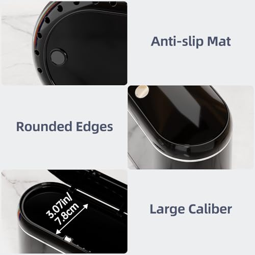 PAVSTINE Mini Trash Can for Desk with 5 Rolls of Trash Bags, Small Press-Top Countertop Garbage Bin, Removable Waste Basket for Bedroom, Vanity, Coffee Table, Kitchen (Black Full-Lid) - color: Black Full-Lid