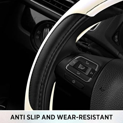 Road Comforts Leather Steering Wheel Cover - Made with PVC Leather - Anti-Slip, Universal Fit 14 1/2 inches to 15 inches - White - color: White